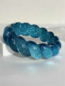 Vintage Punk Sky Blue Full Circle Shiny Iridescent Rhinestone Resin Bracelet, Bright Rose Red Colorful Rhinestone Glossy Rivet Cross Women's Wide Bangle Bracelet, Daily Layering Accessory, 2000s Chunky Bangle Bracelet 80s 90s - Multicolor - View 6
