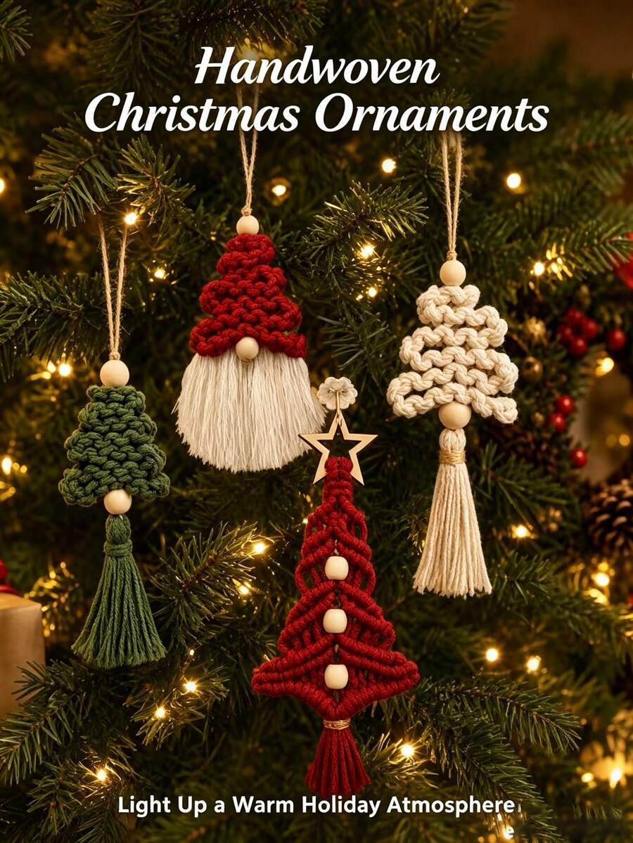 Bohemian Style Woven Ball Christmas Tree Hanging Ornament, Tassel Woven Hanging Decoration, Suitable For Christmas Tree, Wall, Window, Home, Party Room Decoration - Multiple Styles - View 1