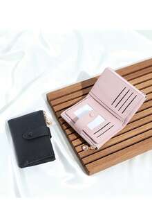 New Women's Short Wallet, Lychee Texture, Snap Flap, Side Zipper Coin Pocket, Multi-Card Slot Large Capacity, Portable Compact, Fashionable Versatile Women's Purse Card Holder - Multicolor - View 6