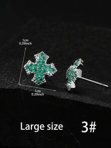 1對中性 10-Shape 全鋯石盾形耳釘，銅鑲黑鋯石/綠鋯石立方鋯石幾何精緻耳環，全水鑽閃亮，日常高端風格，適合假期派對旅行與時尚珠寶 - 彩色 - 查看 15