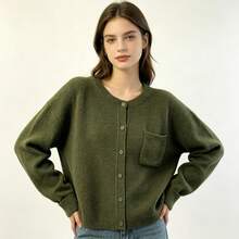 Autumn/Winter New Casual Knit Cardigan Women, Loose Fit Flattering Daily Commute Versatile Elegant Sweater Top - Green - View 5