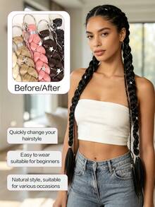 2 Packs 24 Inch Y2K Style Synthetic Long Braided Hair Extensions With Silver Star Decor, Soft Colorful Holiday Cosplay Party Hair Extensions For Women And Girls - Multicolor - View 5
