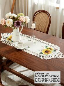 1pc 100% Polyester Vintage Sunflower Embroidery Table Runner, Fall Hollow Out Floral Table Runner, Boho Farmhouse Table Centerpiece For Kitchen Dining Room Wedding Party Decor - Multicolor - View 17