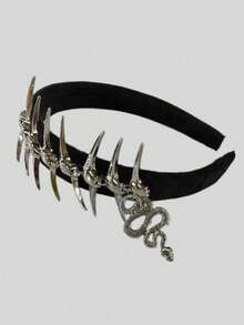1pc Punk Black Metal Snake Bone Headband, Gothic Style Hair Hoop, Y2K Hair Accessory, Fashion Versatile Hair Band Headpiece Makeup - Silver - View 7