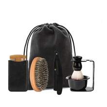 Men's Premium Beard Grooming Shaving 8-Piece Set, Home And Travel Dual-Use Vintage Straight Razor Styling Tool, Wooden Comb With Leather Storage Bag, Suitable For Men's Christmas, Birthday Gift (Blades Not Included) - Safety Tazor + Blade - View 9
