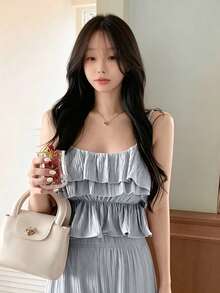 YCYC Women's Summer Casual Vacation Solid Color Minimalist Camisole And Pants 2 Pieces Set Elegant - Baby Blue - View 2