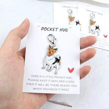 1pc/2pcs/3pcs Cute Smiling Jack Russell Terrier Keychain With Pocket Hug Blessing Card, Perfect For Decorating Keys, Bags And More, Inspirational Memorial Gift For Family, Brothers, Friends And Dog Lovers, Conveying A Feeling Of Gentle Companionship - Brown and White - View 6