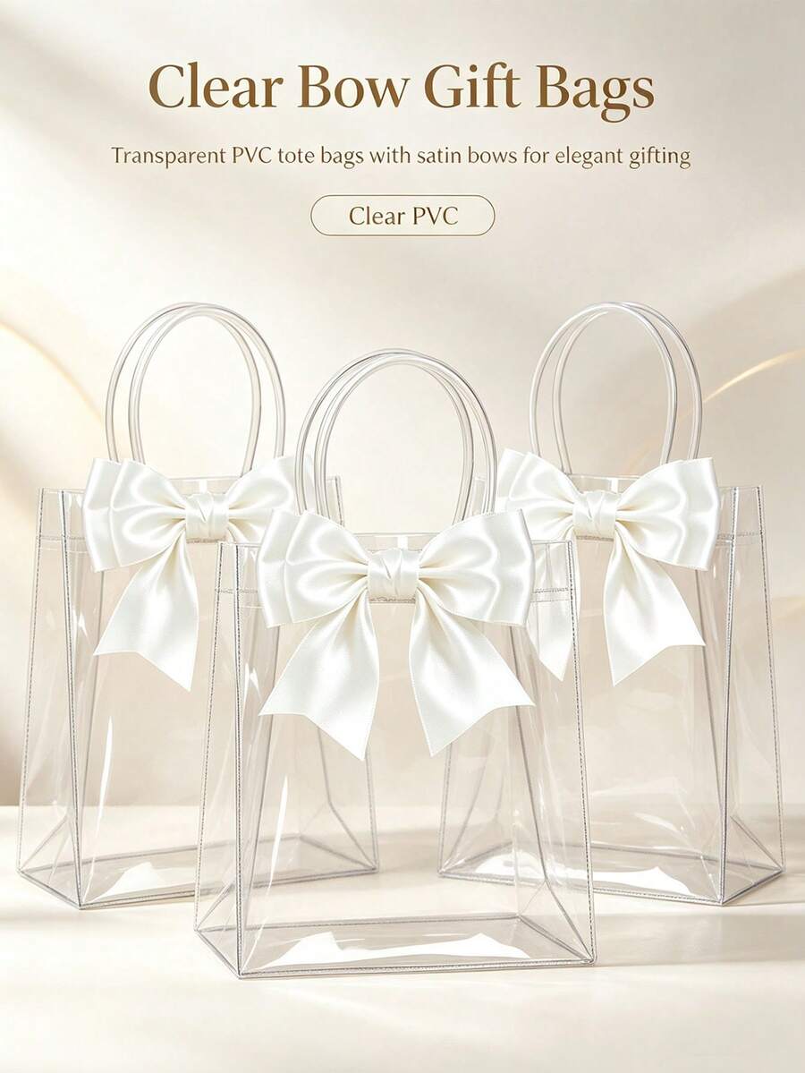 Clear Gift Bags,Clear Gift Tote Bag With Satin Bow, Transparent Handheld Gift Bag, Reusable Gift Packaging Bag For Wedding, Bridal Shower, Birthday Party, Baby Shower, Holiday Favors - Multicolor - View 1