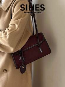 1pc Solid Color Suede New Women's Bag, Shoulder Bag, Fashion Square Handbag, Baguette Bag, Magnetic Closure, Dual Handles, Suitable For Commuting, Shopping, Dating, Shopping - Coffee - View 7