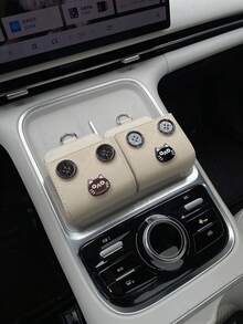 1pc Creative DIY Striped Button Resin Cat Car Air Vent Storage Box, Creative Car Interior Phone & Sundries Storage Bin, Car Air Vent Leather Phone, Coin & Card Hanging Organizer Pocket, Hanging Car Interior Storage Box - Multicolor - View 2