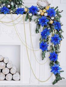 10/18pcs Artificial Shiny Christmas Flower Set, Includes 8 Christmas Flowers And 8 Clips, Easy Installation & Maintenance Free, Suitable For Wedding Celebration, Christmas Tree, Wreath And Decoration - Christmas Flower Set - View 6
