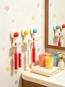 1pc Suction Cup Toothbrush Holder, Wall Mounted Drain Storage Rack For Bathroom Mirror Cabinet, Hanging Organizer For Electric Toothbrush & Toothpaste, Plastic Material, All Season Minimalist Style, Suitable For Adults, Washroom Multi-Purpose Storage - Multicolor - View 7