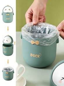 1pc Cute Desktop Trash Can With Flip Lid And Removable Inner Bucket, Easy To Clean; Lightweight And Portable Waste Container, Suitable For Bedroom, Office, Desk, Car And Vanity - Multiple Styles - View 4