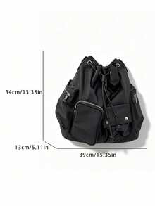Bolso de hombro casual versátil de gran capacidad, diseño de múltiples bolsillos, unicolor simple y elegante, bolso cruzado multifuncional personalizado - Negro - Ver 4