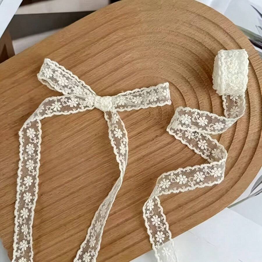 White Floral Mesh Lace Gift Wrapping Ribbon, Vintage Romantic Pastoral Style Lace Trim, Suitable For Gift Wrapping, Hair Bows, Bouquet Wrapping, Wedding Handmade Crafts - Multicolor - View 1