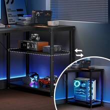 L-Shaped Gaming Table With Flip-Able Storage Rack, Corner Office Computer Desk, Writing Study Table, Suitable For Work, Entertainment, Home Office, Black Gaming Table - Black - View 3
