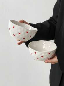 1pc/2pcs/4pcs Korean Ins Style Hand-Painted Small Heart Love Ceramic Handmade Bowl, Highly Attractive Cute Pattern Bowl, Daily Dessert Bowl, Ice Cream Bowl, Fruit Salad Bowl, Home Rice Bowl - View 13
