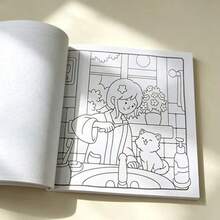 1 Adult Coloring Book Cute Cat Coloring Book, Meow Moments Cozy Girl & Kitten Daily Illustrations, Relaxing Hobby Coloring Sheets For Beginners - Multiple Styles - View 3