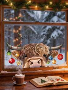 1pc Christmas Necklace, Snowflake, Deer, Window Sticker, Static Cling Sticker, Bedroom, Living Room, Home Decor, Display Window, Wall Decor, Beautification Sticker, Christmas Snowflake, Christmas Reindeer, Holiday Sticker - Multicolor - View 15