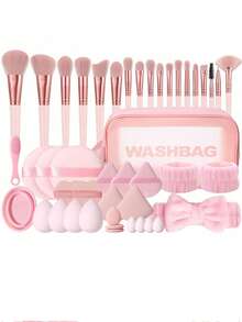 26/45PCS Makeup Tools Set With , Includes 1PC Waterproof Cosmetic Bag, 18PCS Makeup Brushes, Makeup Sponges, Powder Puffs, Hairband & Brush Cleaner, Complete Beauty Kit For Women - Pink - View 1