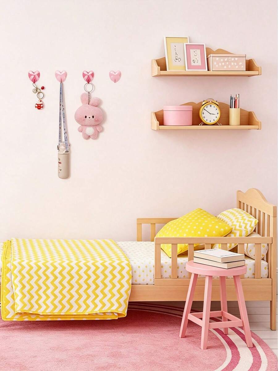 10/1pc Detachable Heart-Shaped Self-Adhesive Wall Hook With Bowknot, Suitable For Dormitory Bedroom, Used For Hanging Keys, Clothes, Towels