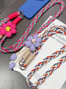 Cordón para teléfono con flor creativa, largo, cruzado, portátil, multifunción, con trenzado de alambre dorado, cuerda creativa para teléfono - Multicolor - Ver 3
