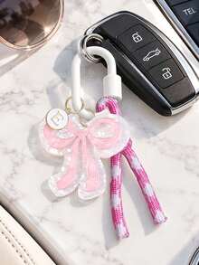 Pink Bow Initial Bag Charm,Elegant Acrylic Bow Keychain With Braided Rope,Fashion Accessories,Purse Backpack Pendant,Gift For Women,Holiday Gifts - Multicolor - View 2