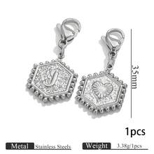 1pc Stainless Steel Gold Plated Hexagonal Letter Charm With Lobster Clasp, Alphabet Heart Pattern Pendant, DIY Keychain Bag Charm Accessories - one-size - View 36