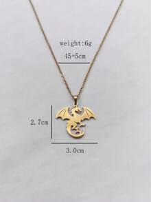 1pc Vintage Stainless Steel Mysterious Dragon Gold Plated Necklace, Unisex, Daily Wear, Holiday Wear, Holiday Gift - Multicolor - View 9