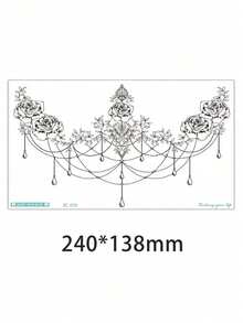 2pcs Waterproof Temporary Tattoo Stickers, Chest To Thigh Body Art Temporary Tattoo Stickers For Women, Black Floral Jewelry Lace Totem Style Patterns With Moon Butterfly Rose Chain Designs, Lasts 3-5 Days, Easy To Apply And Remove, Disposable Tattoo Stickers - Black - View 6