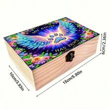Handmade Art Set With Single Piece Painting Design And Paw Print Pattern, Featuring A Wooden Box With Lock And Flip Lid, Multi-Functional Storage Box Suitable For Small Items And Jewelry - Multicolor - View 7