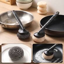 1pc Long Handle Cleaning Brush, Replaceable Brush Head, Kitchen Pot & Dish Brush, Ergonomic Non-Slip Handle, Durable Bristles, Easy To Clean, Suitable For Home Kitchen, Sink, Cookware, Kitchen Essential - Multiple Styles - View 4