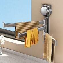 1PC Rotating Towel Rack, Suction Cup No Drill Towel Hanging Holder, Towel Bar 180° Rotatable Multi-Rod Rustproof Dishcloth Draining Rack Bathroom - Multicolor - View 1
