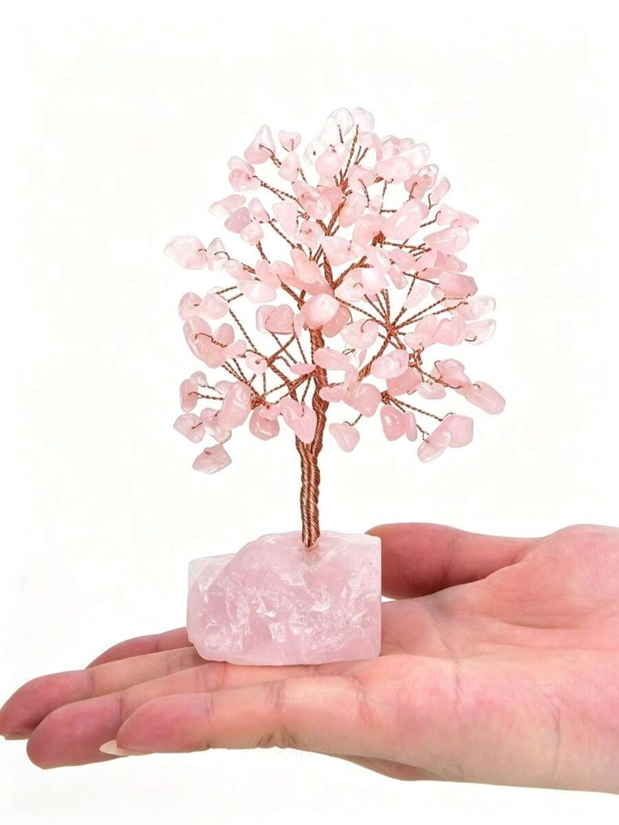 1pc Natural Crystal Tree Shaped Quartz Ornament (Random Base Style, Asymmetrical), Paired With Copper Wire, Can Be Used As Bedroom Desktop Home Decor, Simulated Tree-Shaped Gemstone Ornament, Also Suitable As Spiritual Healing Gift - Home & Kitchen Supplies - Original Stone Tree - View 1