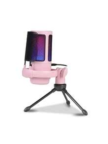 1個 USB 插頭 RGB 電競電容式麥克風，即插即用電腦麥克風，具備降噪、一鍵靜音、回聲音量控制、旋轉增益旋鈕，適用於直播、播客、遊戲、語音聊天 - 粉色 - 查看 12