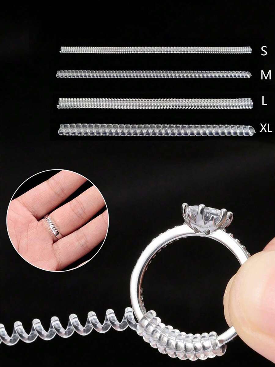 Transparent Invisible Ring, Small Size, Comes With Multi-Functional Transparent Ring Adjustment Tool. The Ring Is Made Of Elastic Material, And The Size Can Be Adjusted By Spring Wire Winding. Multiple Sizes Fit Different Ring Shapes And Styles, Preventing The Ring From Slipping Off. - Transparent - View 1