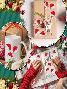 500pcs Self-Adhesive Laser Glossy Red Christmas Hat Doodle Stickers, DIY Decorative Stickers For New Year And Holiday Parties - Multicolor - View 10