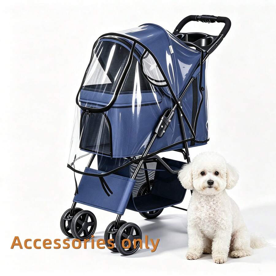 Universal Pet Stroller Rain Cover, Transparent Dog Rain Cover, All-Weather Protection, With Straps, Easy To Install, Fits Most Dog Strollers - Multicolor - View 1