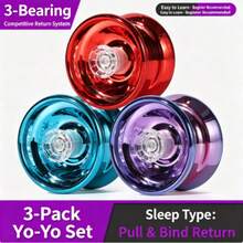 1pc-High Grade Alloy Yo-Yo Responsive Sleep Yoyo, 3-Bearing Competitive Yoyo Ball, Auto Pull Return UU YoYo For Beginner String Stunt Performance - Multicolor - View 2