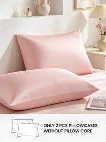 HONEYMOON 2pcs Premium Silky Satin Zipper Pillowcase Set, Soft Breathable Wrinkle-Resistant, Protects Hair And Skin, Promotes Sleep, Pillow Inserts Not Included, Suitable For Home And School Dorm Use, Back To School Essential, Light Pink - Baby Pink - View 2