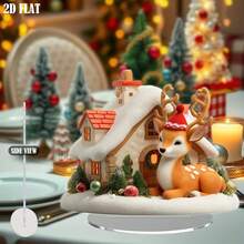 1pc 2D Flat Christmas Reindeer Cottage Theme Decorative Sign, Plastic Christmas Holiday Seasonal Decor, Christmas Tabletop Decoration, Home Kitchen Supplies, Exquisite Christmas Gift - A - View 3