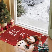 1pc Christmas Series Red Background Snowman Pattern Printed Faux Wool TPR Bottom Door Mat, Bathroom Mat, Kitchen Mat, Laundry Room Mat, Holiday Atmosphere Decor, Home Decor, Party Decor, Wedding Decor, Dining & Kitchen Decor - Multicolor - View 6