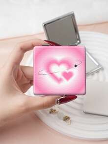 1PC Millennium Y2K Series Portable Vanity Mirror, Foldable Lightweight Ultra-Thin Convenient Hand Mirror, PU Leather, Suitable For Multiple Scenarios And All People, Square Mirror, Pocket Mirror, Cartoon Heart Bow Star Butterfly Pattern Design, Exquisite And Delicate, Easy To Carry, Handheld Makeup Mirror, 180° Flip Cover, Multi-Functional Mini Mirror, Compact Mirror, Mirrors For Daily, Holiday, Birthday, Valentine's Day - Multicolor - View 6