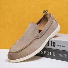 Luxury Men's Slip-On Penny Loafers Solid Color Faux Suede Fabric Casual Shoes - Khaki - View 1