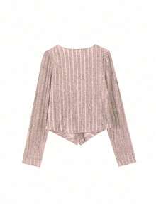 Cardigan Rajut Maillard Wanita Slim Fit Menawan dengan Kerah Lipit Asimetris, Sweater Pendek untuk Musim Semi dan Gugur, Atasan Lapisan Dasar - Berwarna merah muda - View 4
