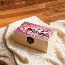 1pc Wooden Storage Box With Painted Glass Rose Pattern, Gift Storage Box, Small Jewelry Organizer, Jewelry Collection Keepsake Box, Souvenir Storage, Home Decor, Vintage Distressed Fashion Style - Multicolor - View 6
