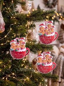 1 buah Ornamen Natal Nama Keluarga Kustom, Desain Cangkir Cokelat Panas Manusia Kue Jahe, Dekorasi Gantung, Hadiah Kenang-kenangan Liburan yang Dipersonalisasi untuk Keluarga - MultiWarna - View 2