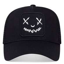 1pc Men's Smiling Face Embroidered Trucker Hat, Fashion Baseball Cap, Sports Mesh Cap, Outdoor Sun Protection Casual Hat For Spring/Autumn Travel, Beach Vacation - Multicolor - View 7