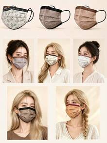 35PCS Old Money Style Contrast Color Disposable Printed Face Masks, Floral Series Highly Attractive Design, 3-Layer Fabric Structure, Breathable And Comfortable, Individually Packaged Clean And Hygienic, Daily Travel Dust Protection, Suitable For Adults, Fashionable Accessory, Balancing Aesthetics And Practicality - Multicolor - View 6
