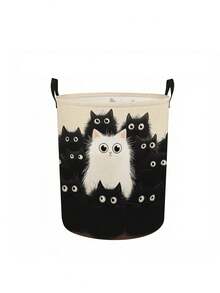 Large Capacity Foldable Cat Laundry Basket With Handle - Cute Tabby Cat Face Storage Bin, Dirty Clothes Organizer, Portable Polyester Storage Bag, Suitable For Bedroom, Dorm, Room - Space-Saving Laundry Basket, Essential Home Helper - Multicolor - View 15